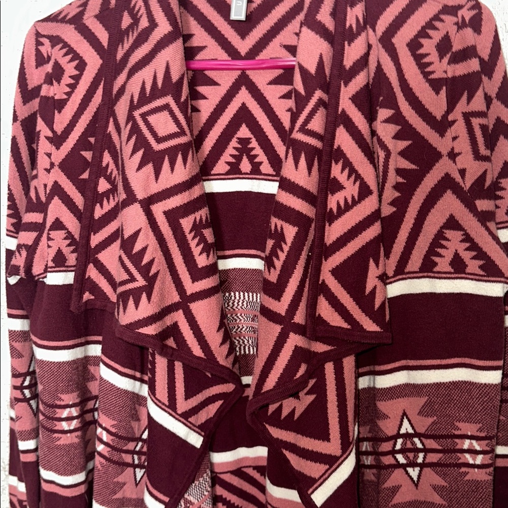 By Design large Waterfall Cardigan Sweater Tribal Aztec western front open - Picture 3 of 7